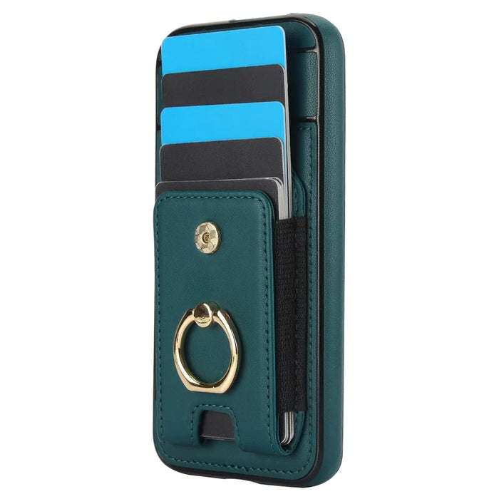 For Google Pixel 8 Case Ring Holder PU Leather+TPU Card Holder Phone Cover - Green - 4