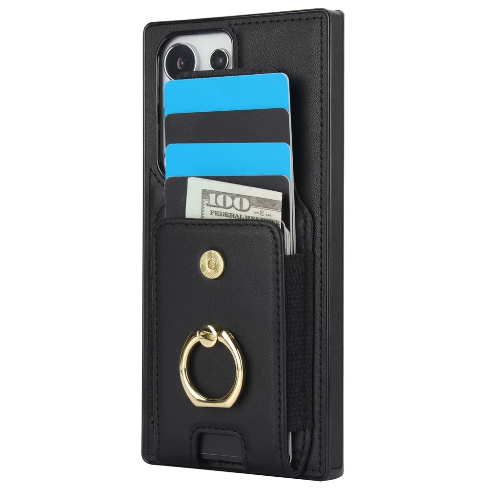 For Samsung Galaxy S23 Ultra Case Leather + TPU Kickstand Card Holder Phone Cover - Black - 3