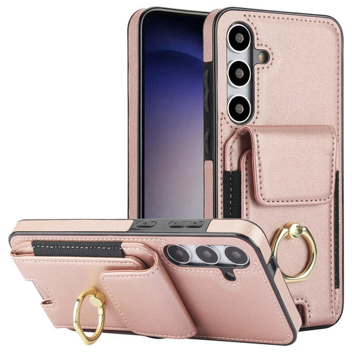 For Samsung Galaxy S23 FE Case Elastic Card Slot PU Leather+TPU Phone Cover - Rose Gold - 1