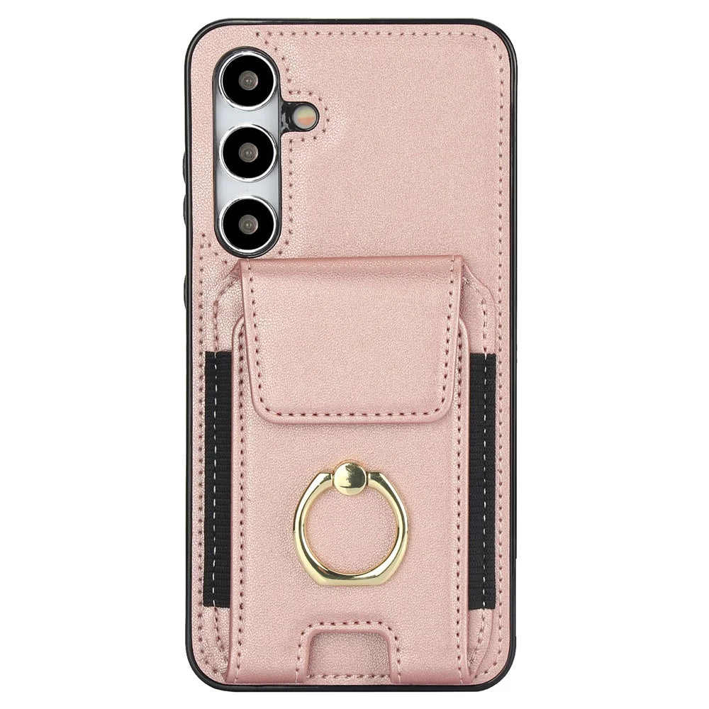 For Samsung Galaxy S23 FE Case Elastic Card Slot PU Leather+TPU Phone Cover - Rose Gold - 2