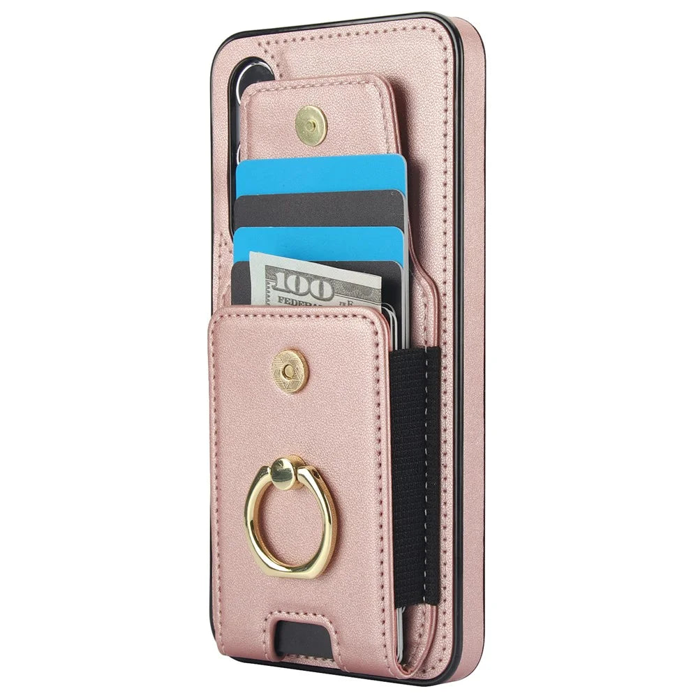 For Samsung Galaxy S23 FE Case Elastic Card Slot PU Leather+TPU Phone Cover - Rose Gold - 3