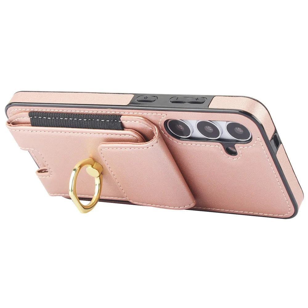 For Samsung Galaxy S23 FE Case Elastic Card Slot PU Leather+TPU Phone Cover - Rose Gold - 4