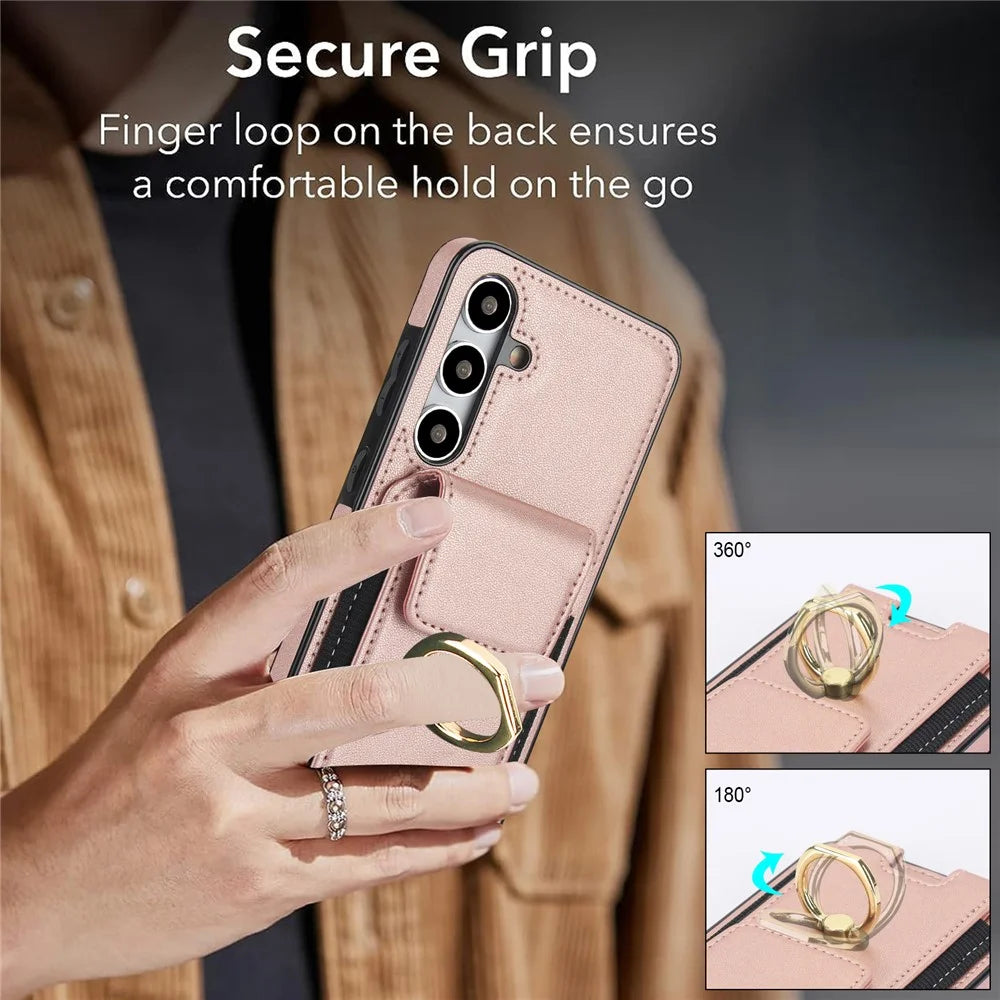For Samsung Galaxy S23 FE Case Elastic Card Slot PU Leather+TPU Phone Cover - Rose Gold - 5