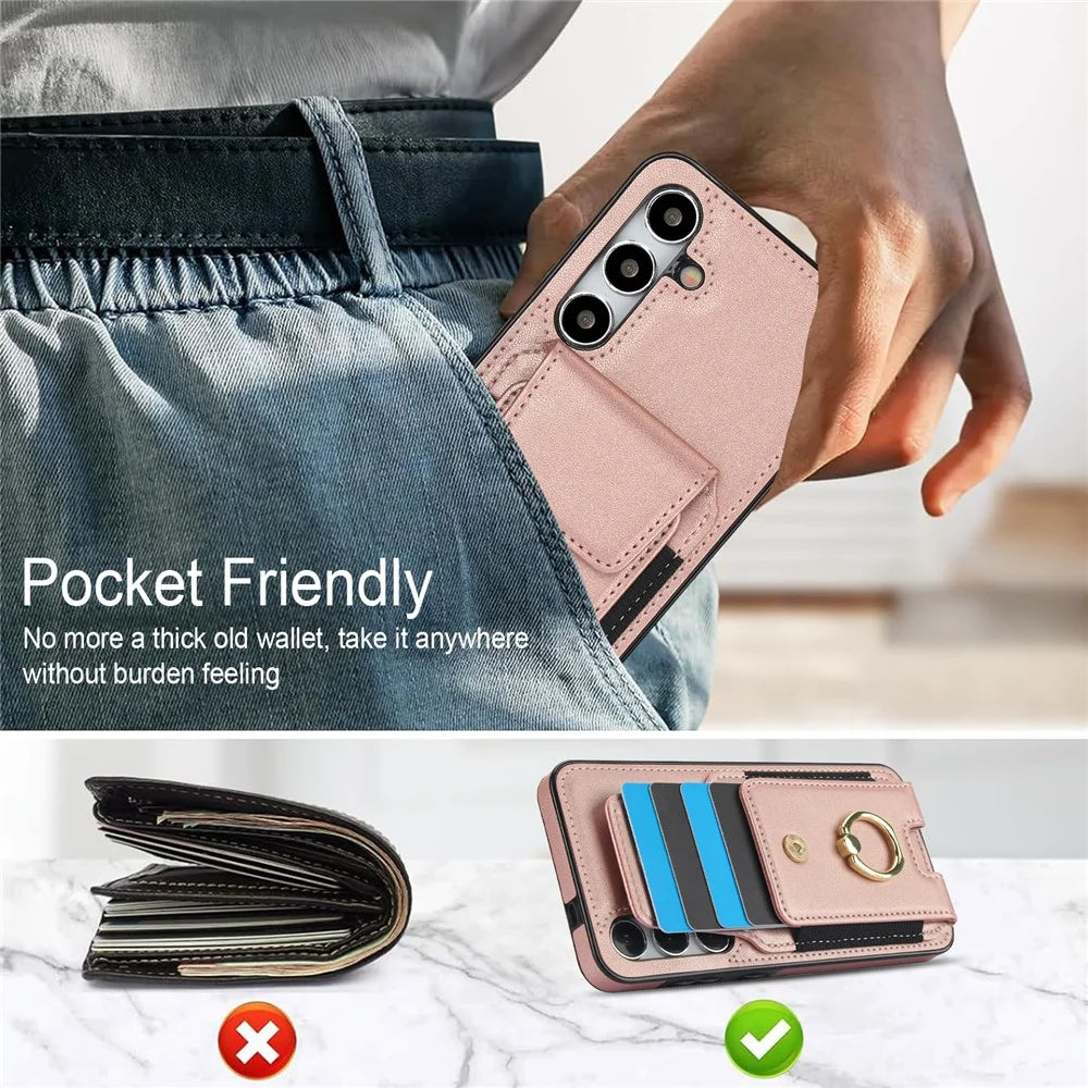 For Samsung Galaxy S23 FE Case Elastic Card Slot PU Leather+TPU Phone Cover - Rose Gold - 6