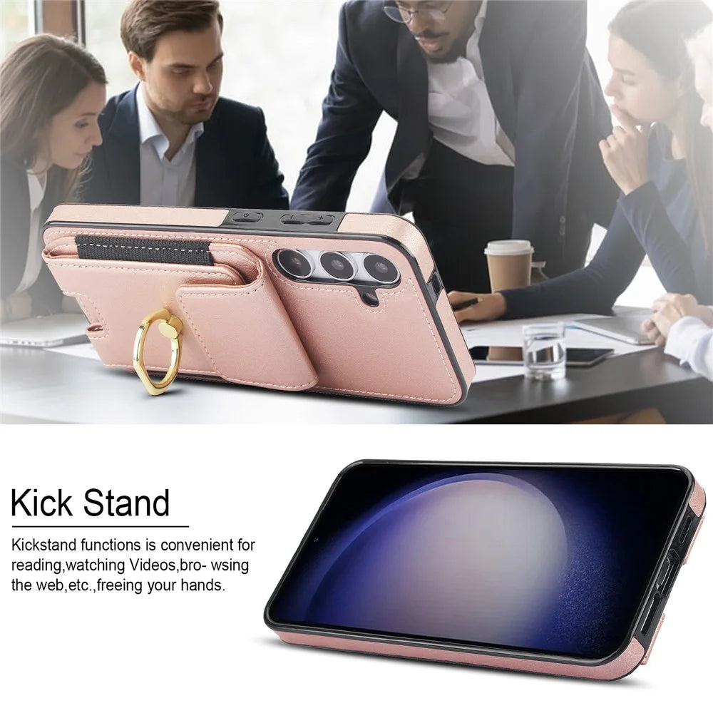 For Samsung Galaxy S23 FE Case Elastic Card Slot PU Leather+TPU Phone Cover - Rose Gold - 7