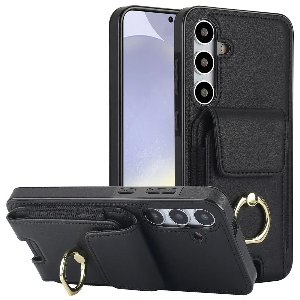 For Samsung Galaxy S24+ Case Drop-proof PU Leather+TPU Kickstand Smart Phone Cover - Black - 1