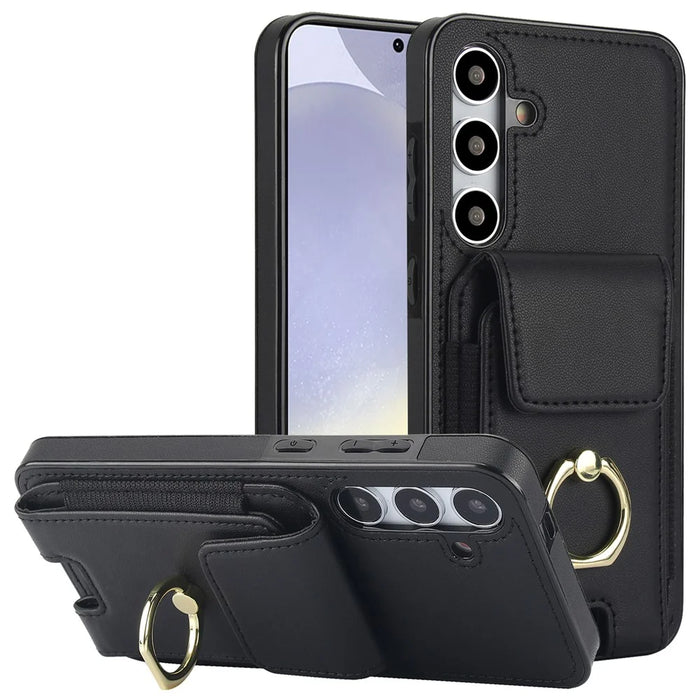 For Samsung Galaxy S24+ Case Drop-proof PU Leather+TPU Kickstand Smart Phone Cover - Black - 1