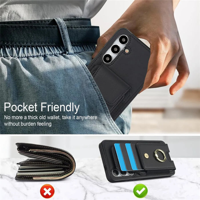 For Samsung Galaxy S24+ Case Drop-proof PU Leather+TPU Kickstand Smart Phone Cover - Black - 6
