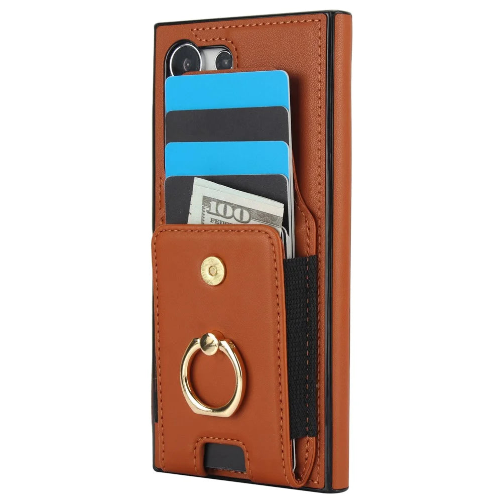 For Samsung Galaxy S24 Ultra Case with Ring Kickstand Leather Coated TPU Phone Cover - Brown - 4