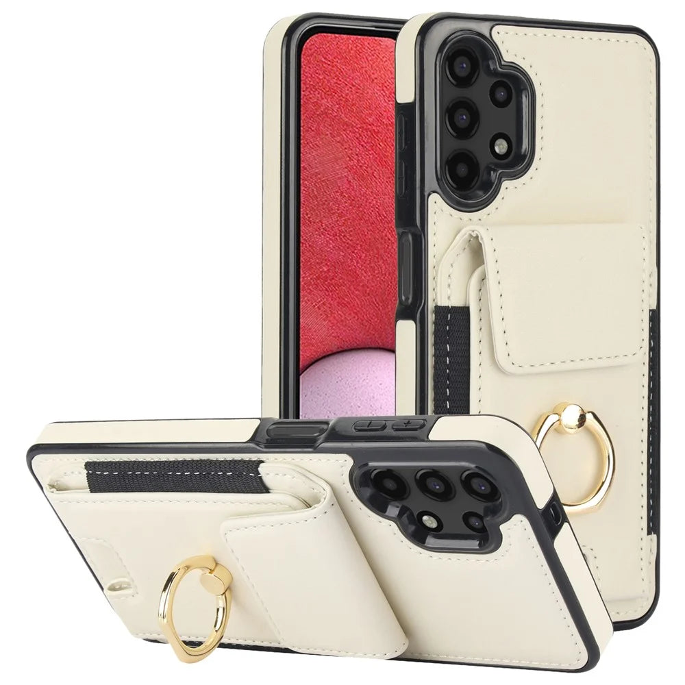 For Samsung Galaxy A13 5G / 4G Case Leather+TPU Phone Cover with Rotary Kickstand Card Holder - Apricot - 1