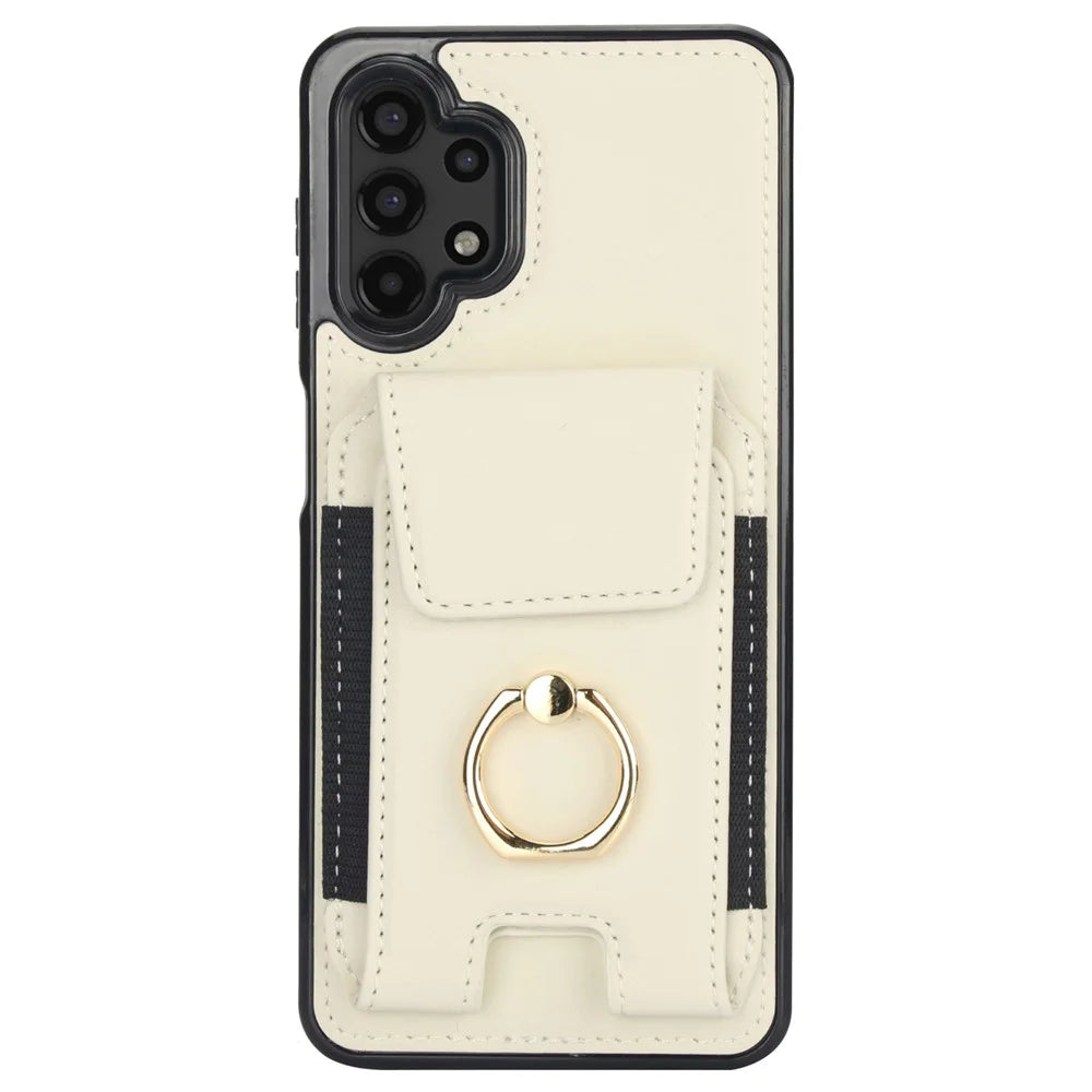 For Samsung Galaxy A13 5G / 4G Case Leather+TPU Phone Cover with Rotary Kickstand Card Holder - Apricot - 2