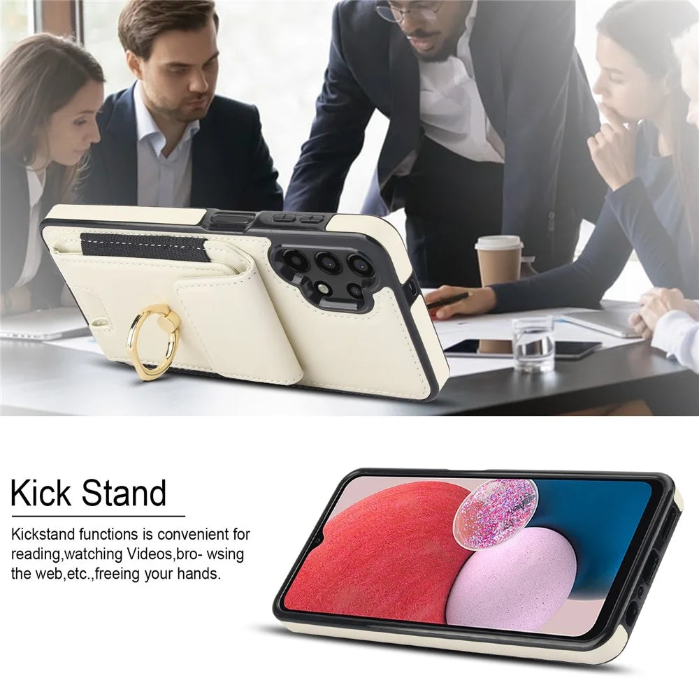 For Samsung Galaxy A13 5G / 4G Case Leather+TPU Phone Cover with Rotary Kickstand Card Holder - Apricot - 7
