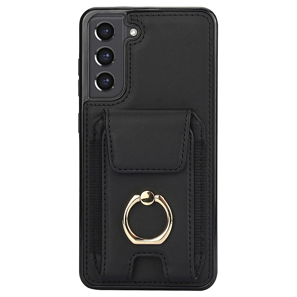 For Samsung Galaxy S22+ 5G Case PU Leather Coated TPU Phone Cover with Card Holder - Black - 2