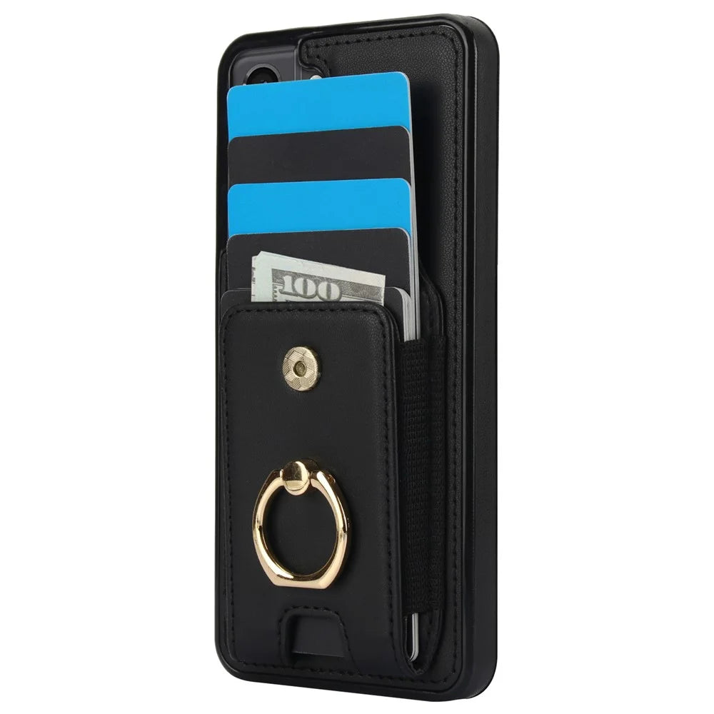 For Samsung Galaxy S22+ 5G Case PU Leather Coated TPU Phone Cover with Card Holder - Black - 3