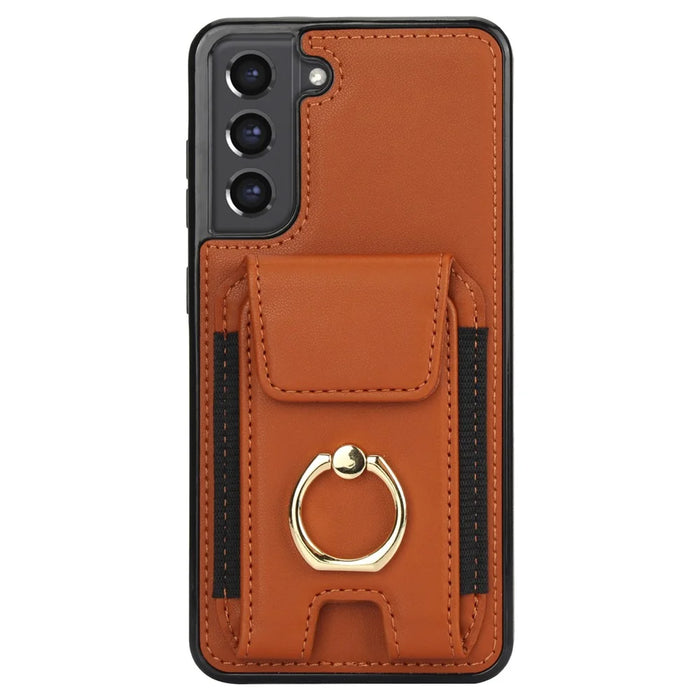 For Samsung Galaxy S23 Kickstand Case PU+TPU Phone Cover with Card Holder - Brown - 2