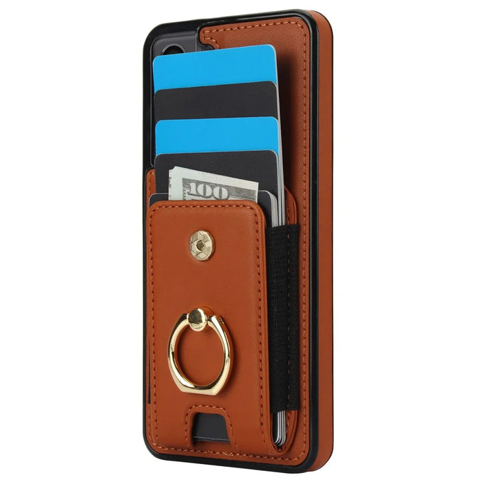 For Samsung Galaxy S23 Kickstand Case PU+TPU Phone Cover with Card Holder - Brown - 3