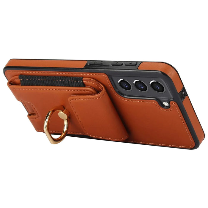 For Samsung Galaxy S23 Kickstand Case PU+TPU Phone Cover with Card Holder - Brown - 4