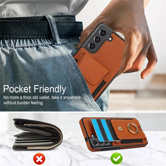 For Samsung Galaxy S23 Kickstand Case PU+TPU Phone Cover with Card Holder - Brown - 6