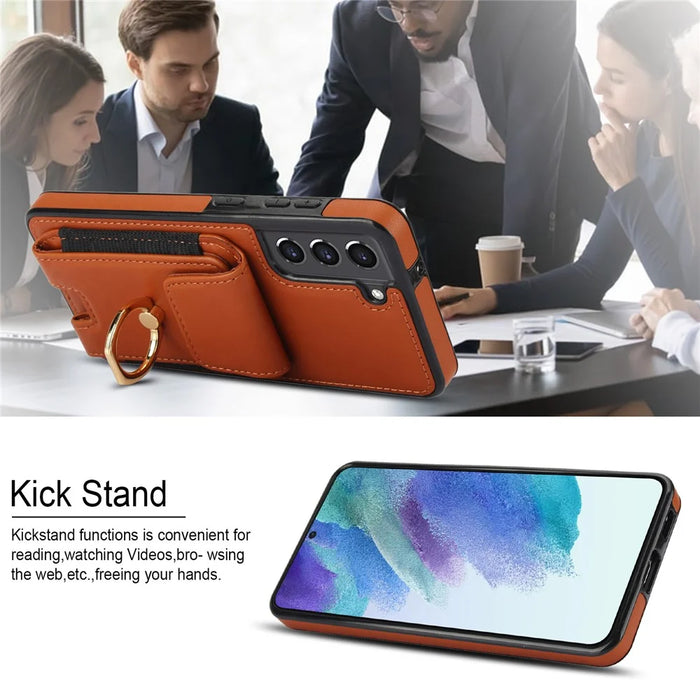 For Samsung Galaxy S23 Kickstand Case PU+TPU Phone Cover with Card Holder - Brown - 7