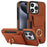 For iPhone 15 Pro Max Case PU Leather+TPU Kickstand Phone Cover with Card Slots - Brown - 1