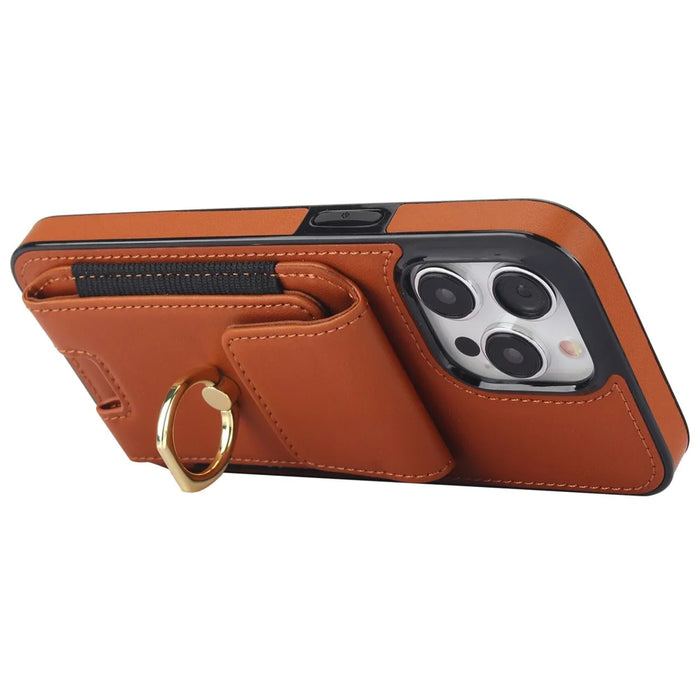 For iPhone 15 Pro Max Case PU Leather+TPU Kickstand Phone Cover with Card Slots - Brown - 4