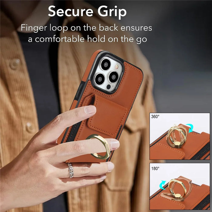 For iPhone 15 Pro Max Case PU Leather+TPU Kickstand Phone Cover with Card Slots - Brown - 5