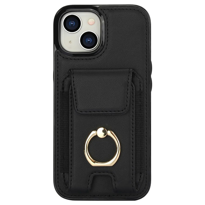 For iPhone 15 Plus Kickstand Case Drop-proof PU Leather+TPU Phone  Protector - Black - 2