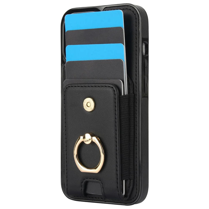 For iPhone 15 Plus Kickstand Case Drop-proof PU Leather+TPU Phone  Protector - Black - 3