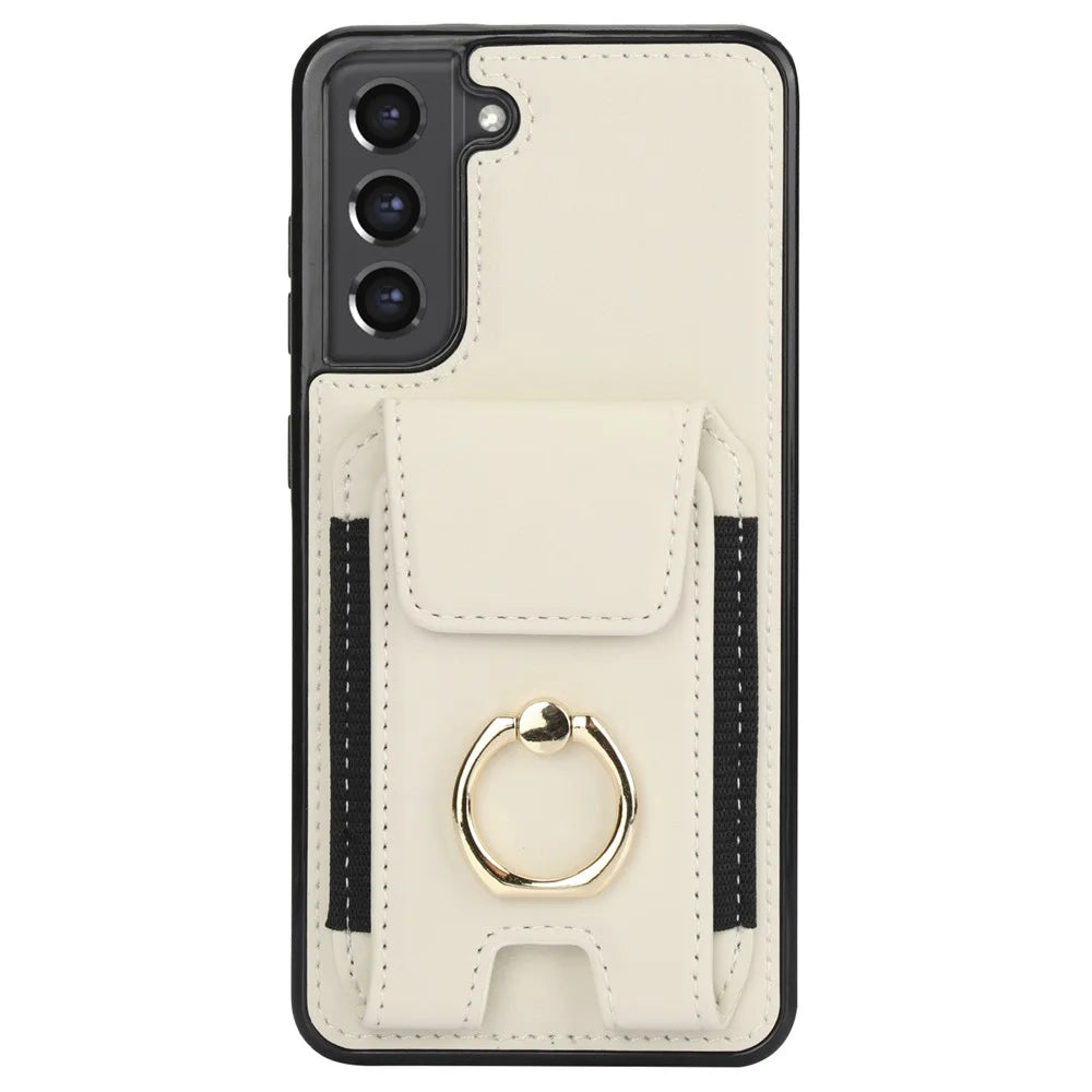 ForSamsung Galaxy S22 5G Anti-Drop Phone Case PU Leather + TPU Kickstand Phone Cover - Apricot - 2