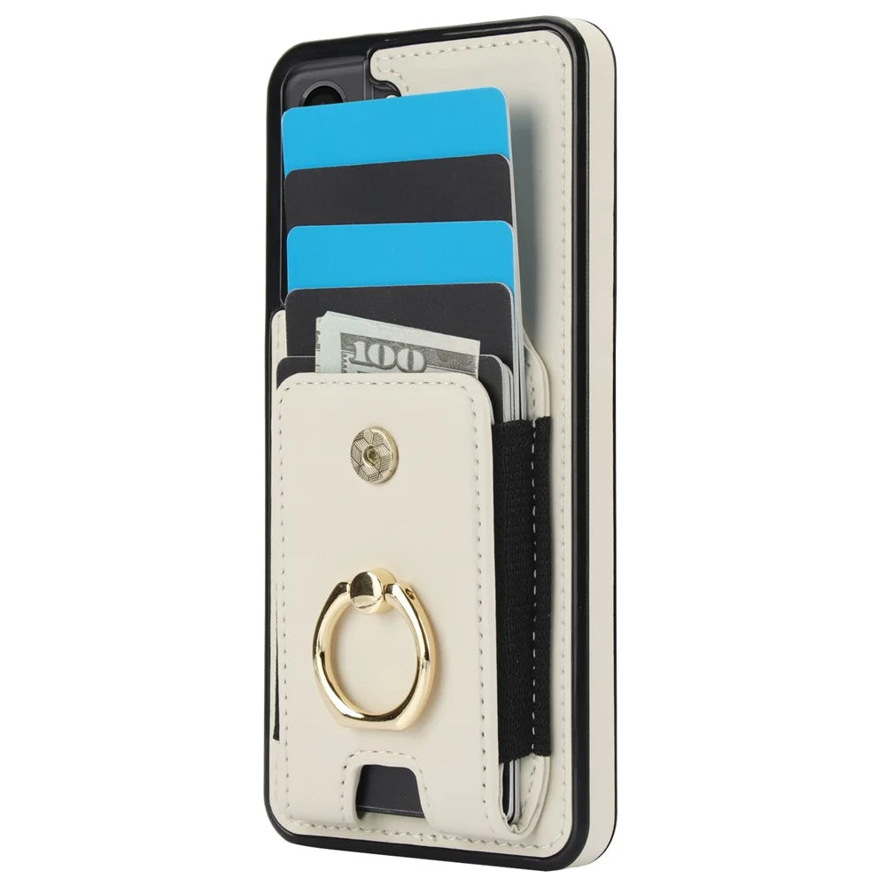 ForSamsung Galaxy S22 5G Anti-Drop Phone Case PU Leather + TPU Kickstand Phone Cover - Apricot - 3