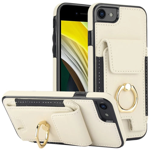 For iPhone 7 / 8 / SE (2020) / SE (2022) Kickstand Case Card Slots PU Leather+TPU Phone Cover - Apricot - 1
