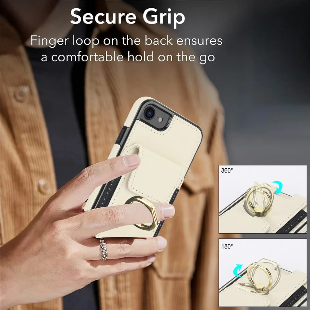 For iPhone 7 / 8 / SE (2020) / SE (2022) Kickstand Case Card Slots PU Leather+TPU Phone Cover - Apricot - 5
