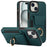 For iPhone 15 Kickstand Case Leather + TPU Phone Cover with Card Holder - Green - 1