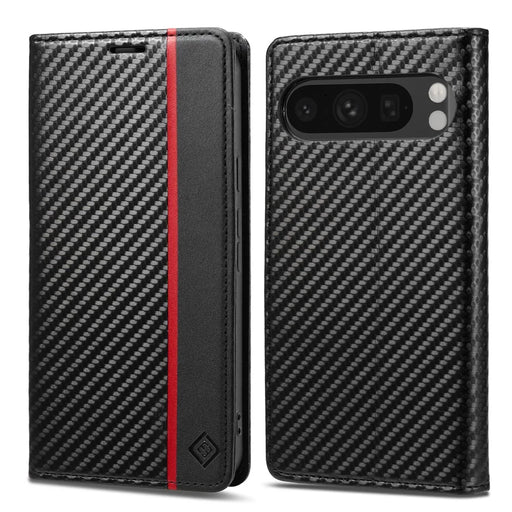 LC.IMEEKE For Google Pixel 9 / Pixel 9 Pro Magnetic Case Carbon Fiber Texture Phone Wallet Cover - Vertical Stripe - 1