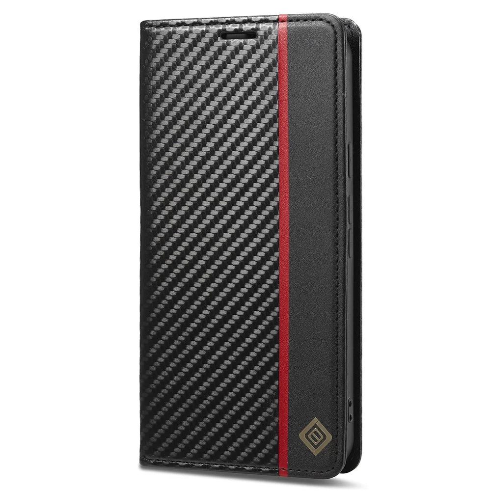 LC.IMEEKE For Google Pixel 9 Pro XL Wallet Case Carbon Fiber Texture Leather Flip Phone Cover - Vertical Stripe - 7