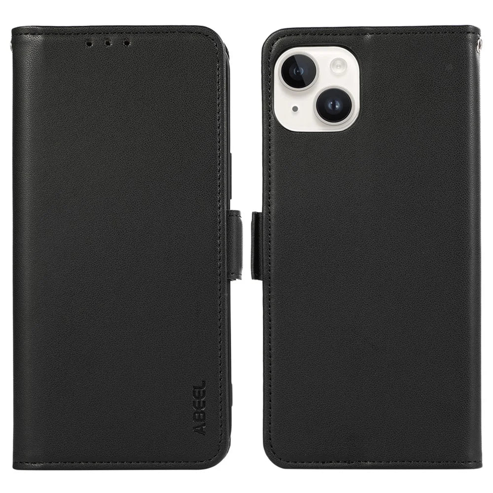ABEEL For iPhone 13 Wallet Case RFID Blocking Protective Leather Phone Shell - Black - 1