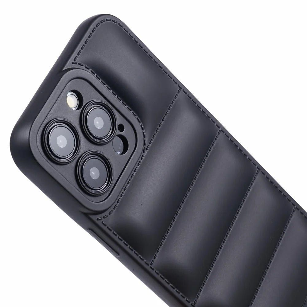 JTW Series For iPhone 12 Pro Max 6.7 inch Cell Phone Cases Rubberized Grid Down Jacket Texture Cover - Black - 6