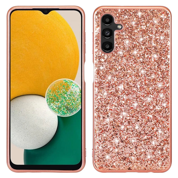 For Samsung Galaxy A35 5G Cell Phone Case Electroplating TPU Frame Glitter Sequins PC Back Shell - Rose Gold - 1