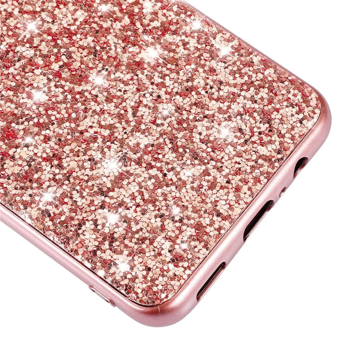 For Samsung Galaxy A35 5G Cell Phone Case Electroplating TPU Frame Glitter Sequins PC Back Shell - Rose Gold - 3