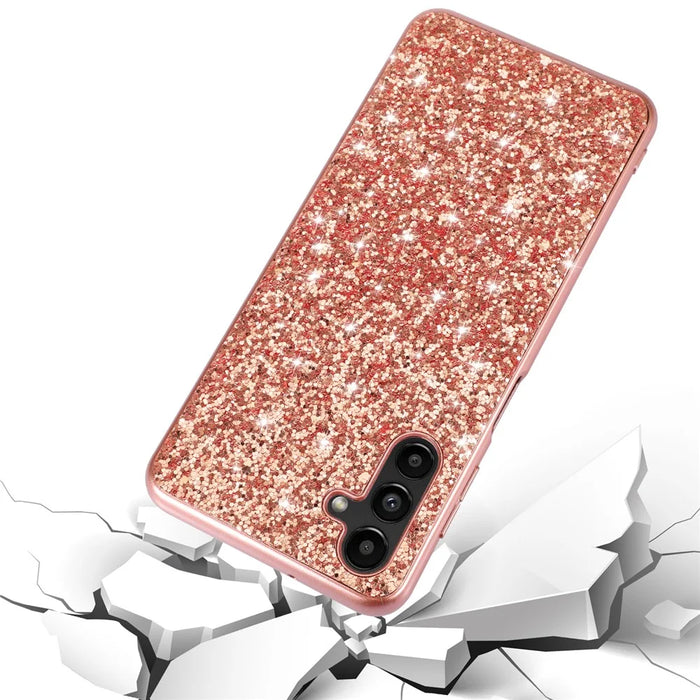 For Samsung Galaxy A35 5G Cell Phone Case Electroplating TPU Frame Glitter Sequins PC Back Shell - Rose Gold - 4