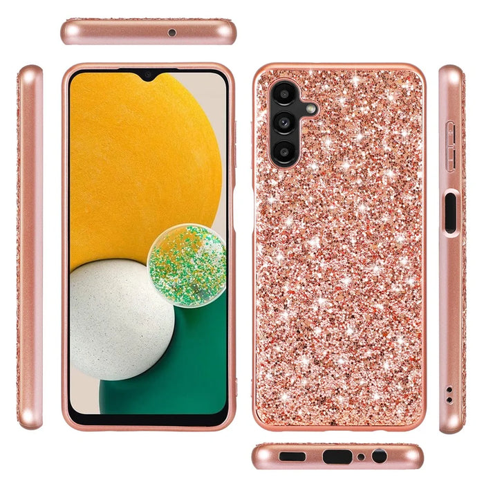 For Samsung Galaxy A35 5G Cell Phone Case Electroplating TPU Frame Glitter Sequins PC Back Shell - Rose Gold - 5
