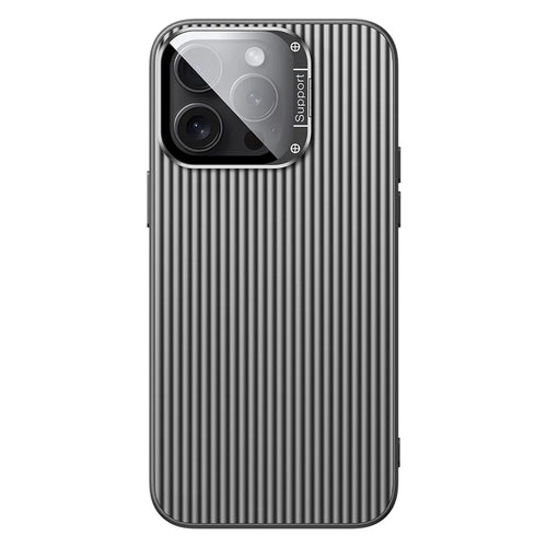 For iPhone 15 Pro Max Magnetic Case Metal Lens Frame Kickstand PC+TPU Phone Cover with Lens Film - Black - 1