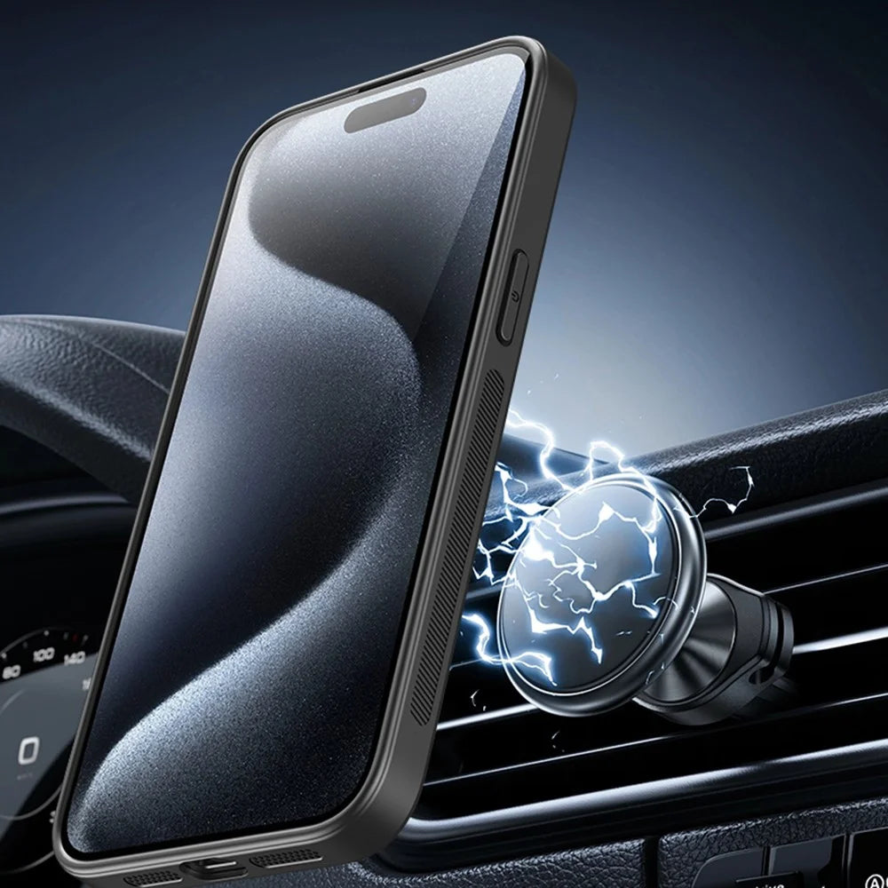 For iPhone 15 Pro Max Magnetic Case Metal Lens Frame Kickstand PC+TPU Phone Cover with Lens Film - Black - 5