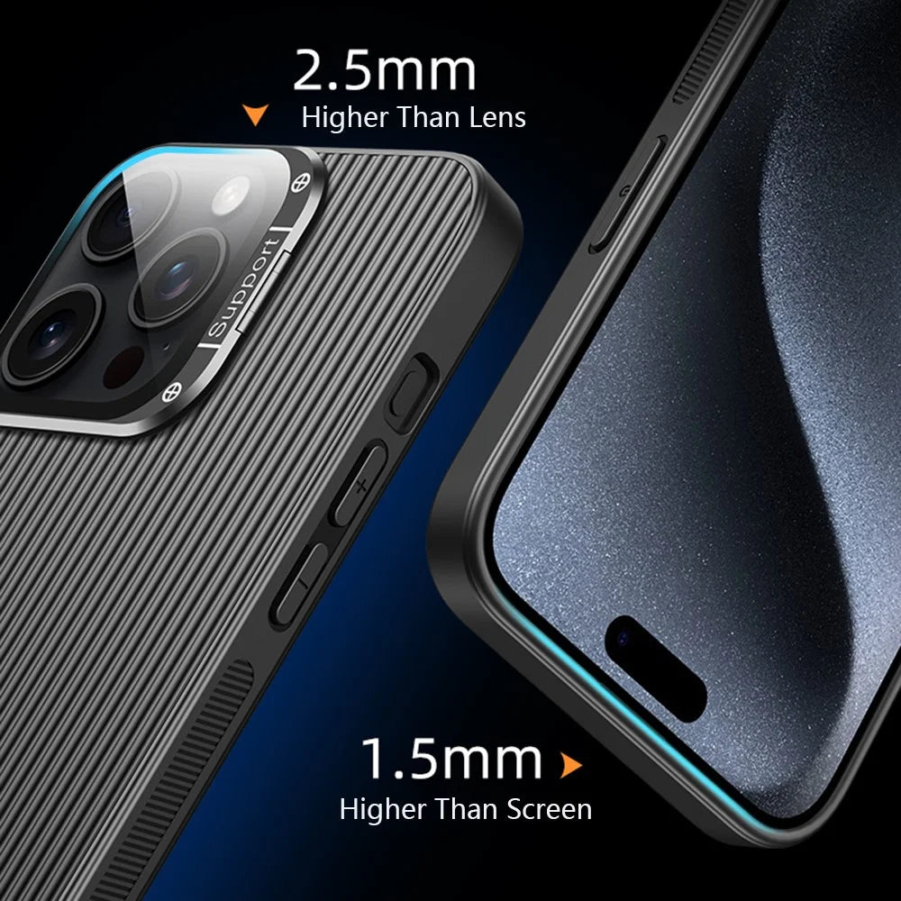 For iPhone 15 Pro Max Magnetic Case Metal Lens Frame Kickstand PC+TPU Phone Cover with Lens Film - Black - 7