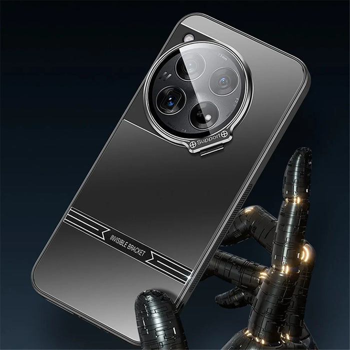 For OnePlus 12 5G Cell Phone Cases Matte PC+TPU Cover with Lens Frame Kickstand - Black - 5