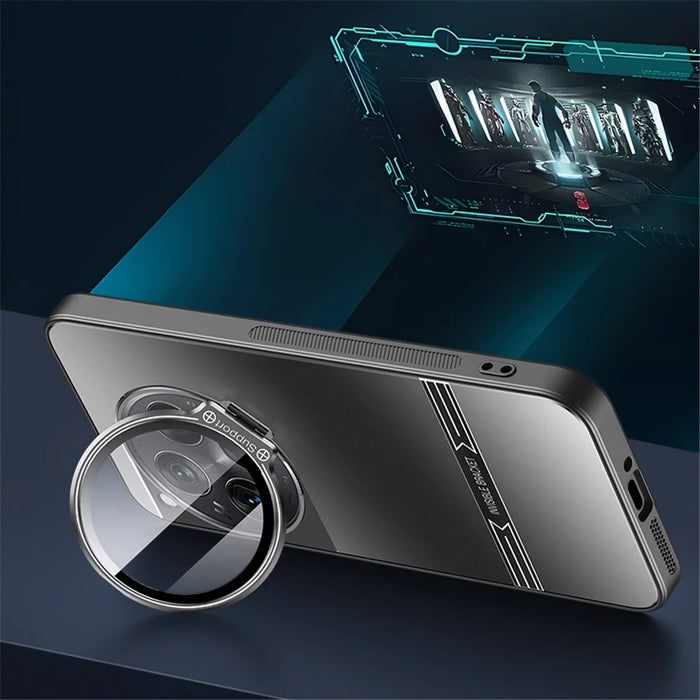 For OnePlus 12 5G Cell Phone Cases Matte PC+TPU Cover with Lens Frame Kickstand - Black - 6