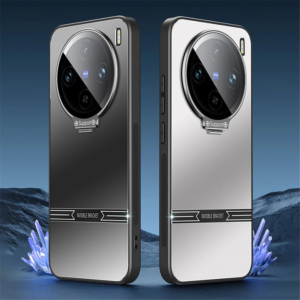 Phone Cover for vivo X100 5G Matte PC+TPU Phone Shell with Lens Frame Kickstand - Black - 3
