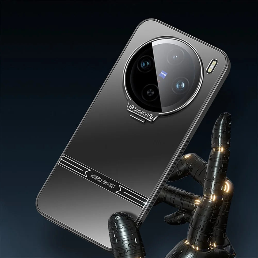Phone Cover for vivo X100 5G Matte PC+TPU Phone Shell with Lens Frame Kickstand - Black - 5