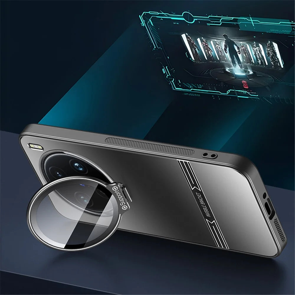 Phone Cover for vivo X100 5G Matte PC+TPU Phone Shell with Lens Frame Kickstand - Black - 6