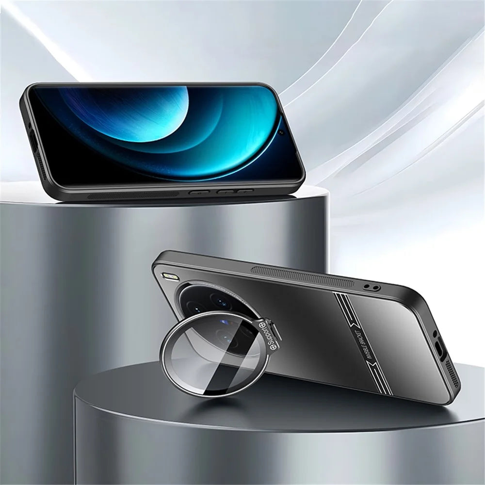 For vivo X100 Pro 5G Case Metal Lens Frame PC+TPU Drop-proof Matte Phone Cover with Lens Film - Black - 2